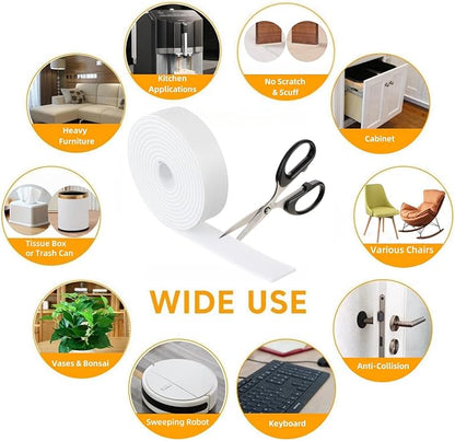 Furnigear Felt Strips with Adhesive Backing Heavy Duty Cuttable Felt Tape Roll Furniture Pads for Chair Legs - Protecting Hardwood Floors, Chair Wall Protector (White, 80 x 0.5 x 0.14 Inch) | Furniture Pads - TrueDesk