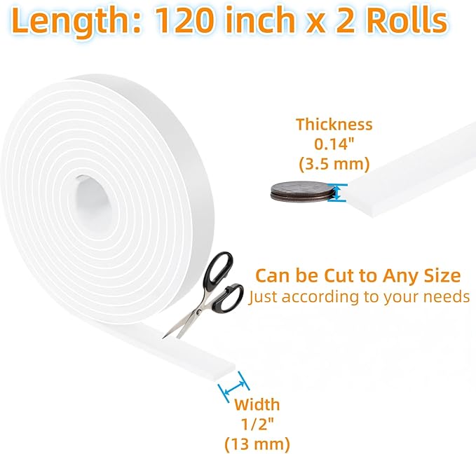Furnigear Felt Strips with Adhesive Backing Heavy Duty Cuttable Felt Tape Roll Furniture Pads for Chair Legs - Protecting Hardwood Floors, Chair Wall Protector (White, 120 x 0.5 x 0.14 Inch) | Furniture Pads - TrueDesk