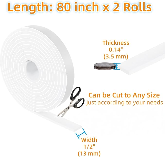 Furnigear Felt Strips with Adhesive Backing Heavy Duty Cuttable Felt Tape Roll Furniture Pads for Chair Legs - Protecting Hardwood Floors, Chair Wall Protector (White, 80 x 0.5 x 0.14 Inch) | Furniture Pads - TrueDesk