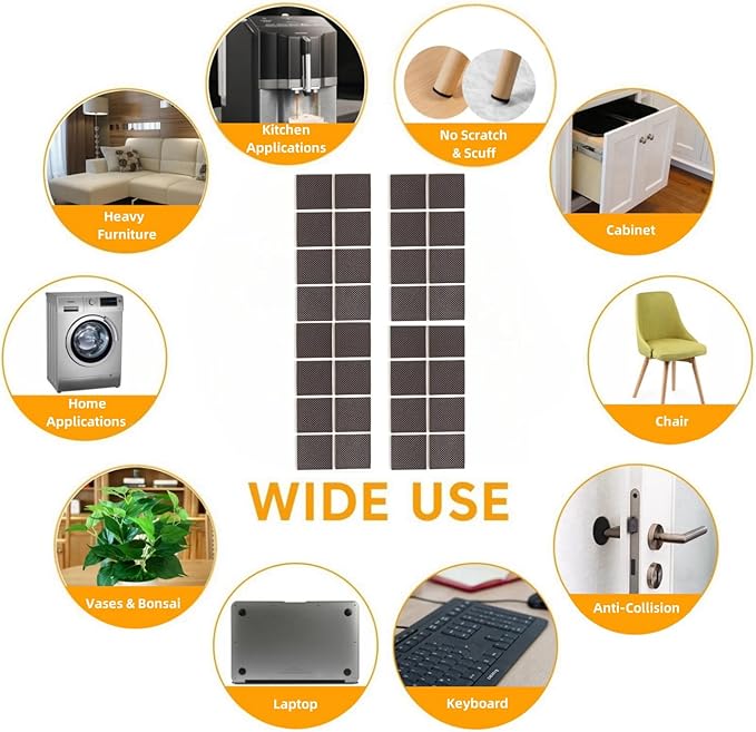 Furnigear Non Slip Furniture Pads - Self Adhesive Rubber Anti Skid Pads Grippers Rubber Chair Feet Furniture Pad for Hardwood Floors - Protectors for Furniture Table Legs Anti Slip 32 Pcs 1 - 1/2" Square | Furniture Pads - TrueDesk