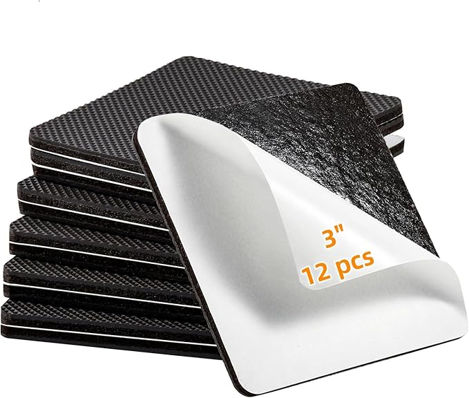 Furnigear Non Slip Furniture Pads - Self Adhesive Rubber Anti Skid Pads Grippers Rubber Chair Feet Furniture Pads for Hardwood Floors - Protectors for Furniture Table Legs Anti Slip 12 Pcs 3" Square | Furniture Pads - TrueDesk
