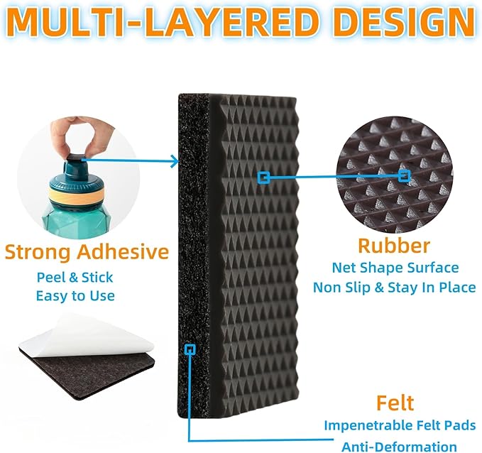 Furnigear Non Slip Furniture Pads - Self Adhesive Rubber Anti Skid Pads Grippers Rubber Chair Feet Furniture Pads for Hardwood Floors - Protectors for Furniture Table Legs Anti Slip 12 Pcs 3" Square | Furniture Pads - TrueDesk
