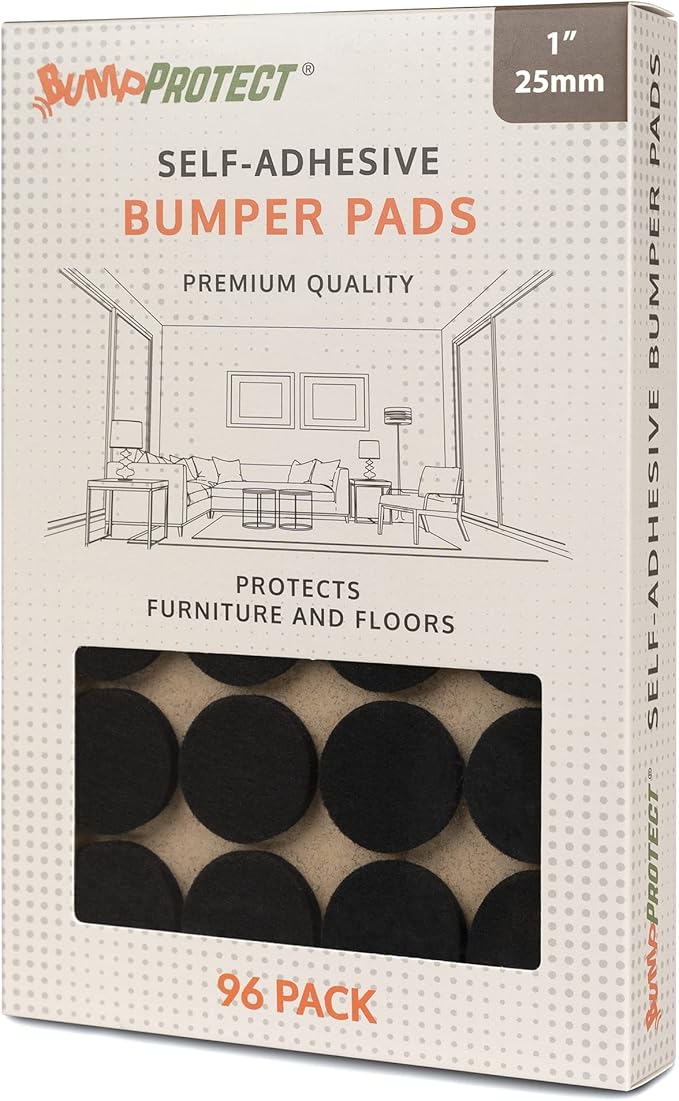 Furniture Felt Pads 1" (25mm) Diameter Round 3M Self Adhesive Protects Furniture and Floors Against Bumps and Scratches 96 Pack - Black | Furniture Pads - TrueDesk