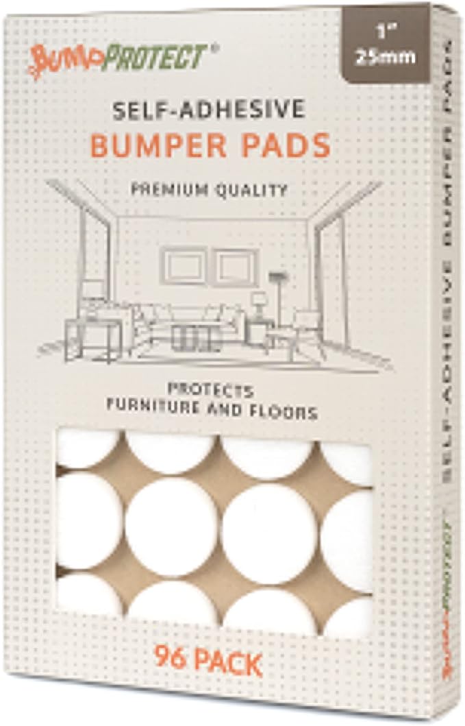 Furniture Felt Pads 1" (25mm) Diameter Round 3M Self Adhesive Protects Furniture and Floors Against Bumps and Scratches 96 Pack - White | Furniture Pads - TrueDesk
