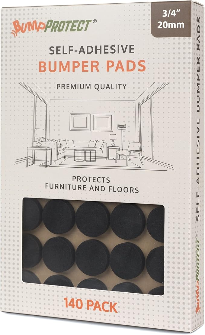 Furniture Felt Pads 3/4" (19mm) Diameter Round 3M Self Adhesive Protects Furniture and Floors Against Bumps and Scratches 140 Pack - Black | Furniture Pads - TrueDesk