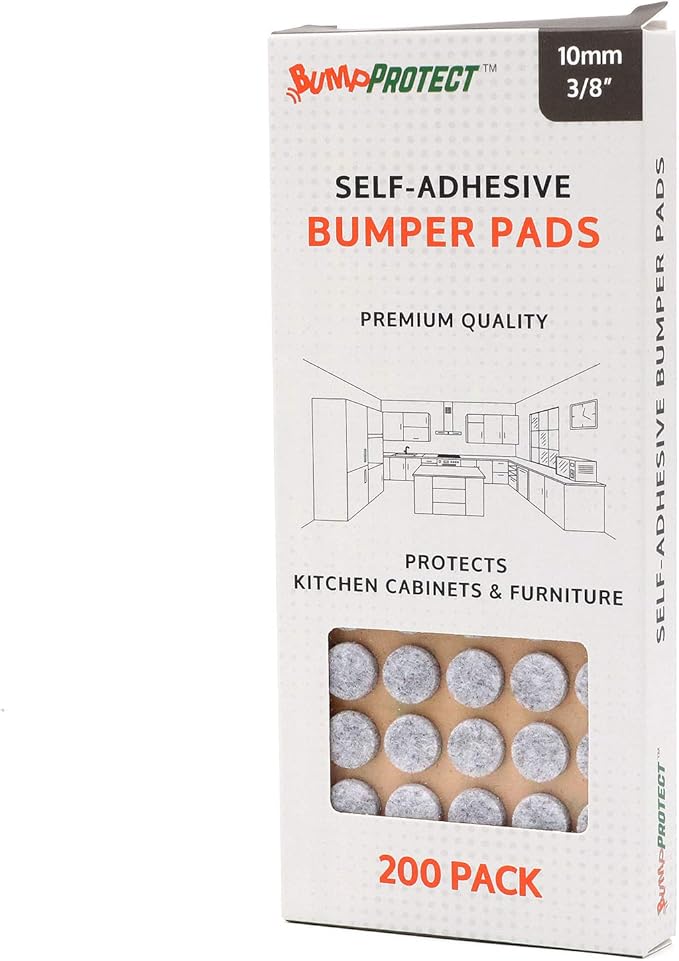 Furniture Felt Pads 3/8" (10mm) Diameter Round 3M Self Adhesive Protects Kitchen Cabinets, Drawers, Desks and Furniture Against Bumps and Scratches 200 Pack - Grey | Furniture Pads - TrueDesk