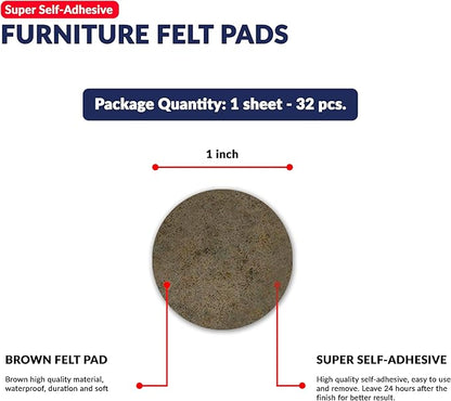 Furniture Felt Pads Brown 32 Pcs 1 inch Round Strong Self Adhesive Protectors for Hardwood Floors Laminate Flooring Furniture Feet Chair Legs Table Cabinet Couch Non Scratch Peel Stick Pad Set | Furniture Pads - TrueDesk