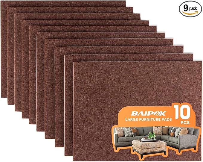 Furniture Pads 10 Pieces Self Adhesive Furniture Felt Pads, 8" x 6" Cuttable Felt Chair Pads, Anti Scratch Furniture Floor Protectors for Furniture Legs Hardwood Floor, Brown | Furniture Pads - TrueDesk