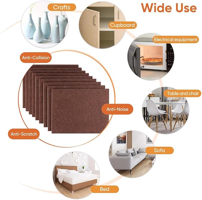 Furniture Pads 10 Pieces Self Adhesive Furniture Felt Pads, 8" x 6" Cuttable Felt Chair Pads, Anti Scratch Furniture Floor Protectors for Furniture Legs Hardwood Floor, Brown | Furniture Pads - TrueDesk