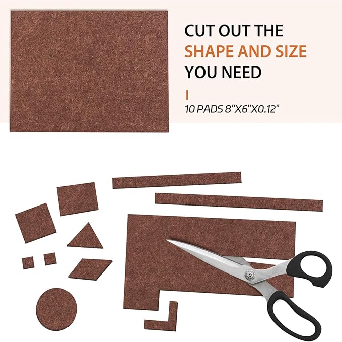 Furniture Pads 10 Pieces Self Adhesive Furniture Felt Pads, 8" x 6" Cuttable Felt Chair Pads, Anti Scratch Furniture Floor Protectors for Furniture Legs Hardwood Floor, Brown | Furniture Pads - TrueDesk