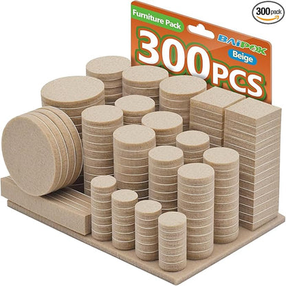 Furniture Pads 300 Pack Premium Furniture Felt Pads (Beige), Huge Quantity Self Adhesive Anti Scratch Floor Protector for Furniture Legs Hardwood with 60 Cabinet Door Bumpers | Furniture Pads - TrueDesk