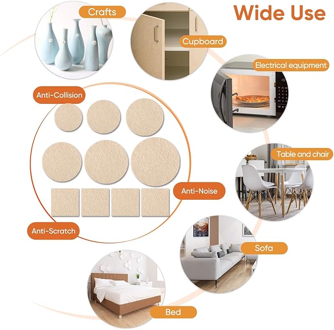 Furniture Pads 300 Pack Premium Furniture Felt Pads (Beige), Huge Quantity Self Adhesive Anti Scratch Floor Protector for Furniture Legs Hardwood with 60 Cabinet Door Bumpers | Furniture Pads - TrueDesk