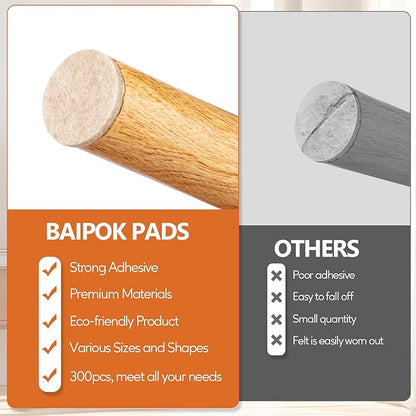 Furniture Pads 300 Pack Premium Furniture Felt Pads (Beige), Huge Quantity Self Adhesive Anti Scratch Floor Protector for Furniture Legs Hardwood with 60 Cabinet Door Bumpers | Furniture Pads - TrueDesk