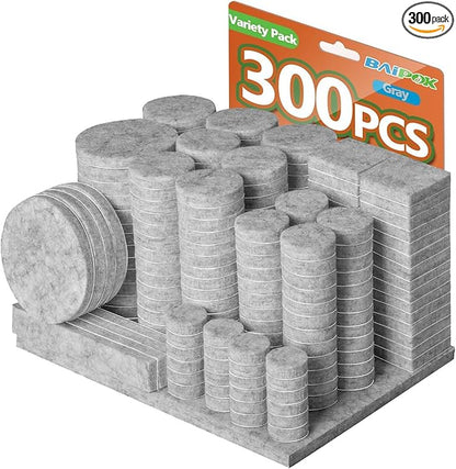 Furniture Pads 300 Pcs Premium Furniture Felt Pads (Grey), Huge Quantity Self Adhesive Felt Furniture Pads, Anti Scratch Floor Protector for Furniture Legs Hardwood Floor with 60 Cabinet Door Bumpers | Furniture Pads - TrueDesk