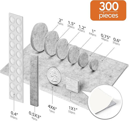 Furniture Pads 300 Pcs Premium Furniture Felt Pads (Grey), Huge Quantity Self Adhesive Felt Furniture Pads, Anti Scratch Floor Protector for Furniture Legs Hardwood Floor with 60 Cabinet Door Bumpers | Furniture Pads - TrueDesk