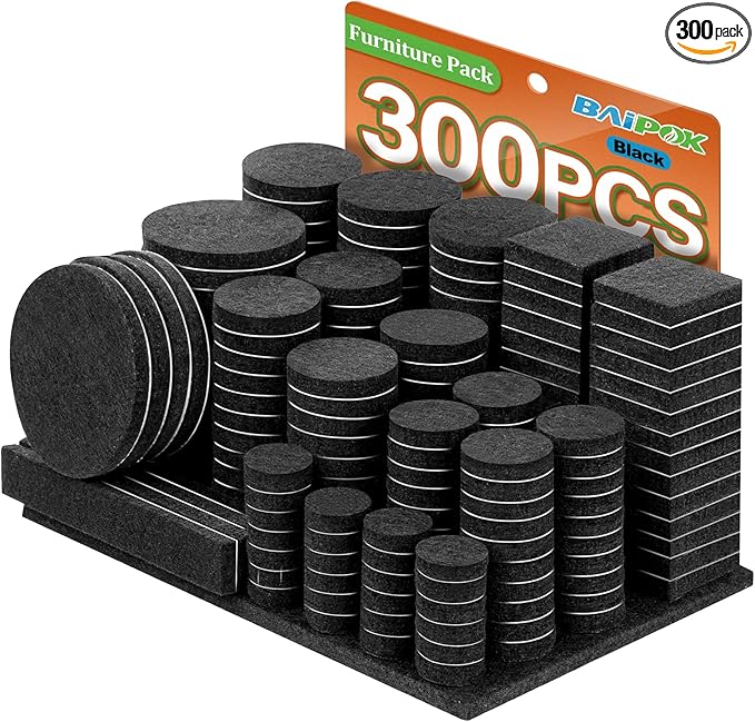 Furniture Pads 300 Pieces Felt Furniture Pads Premium Huge Pack, BAIPOK Self Adhesive Anti Scratch Floor Protectors for Desk Chair Legs and 60 Rubber Bumpers for Hardwood Tile Floor | Furniture Pads - TrueDesk