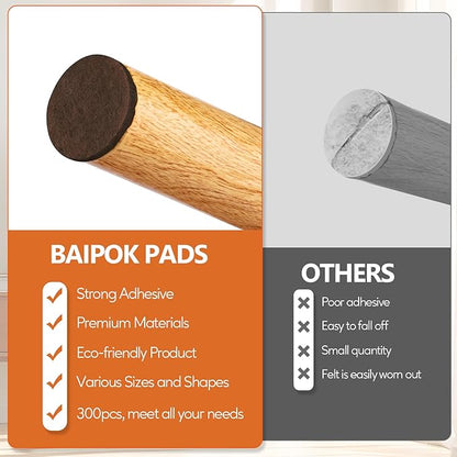 Furniture Pads Felt Pads 300 Pieces Huge Pack Furniture Felt Pads, Self Adhesive Anti Scratch Floor Protectors for Furniture on Hardwood Tile Floor, with 60 Cabinet Door Bumpers, Brown | Furniture Pads - TrueDesk
