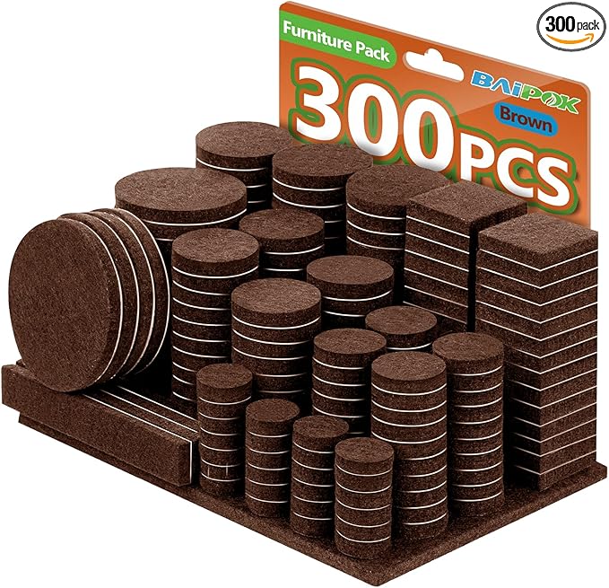 Furniture Pads Felt Pads 300 Pieces Huge Pack Furniture Felt Pads, Self Adhesive Anti Scratch Floor Protectors for Furniture on Hardwood Tile Floor, with 60 Cabinet Door Bumpers, Brown | Furniture Pads - TrueDesk