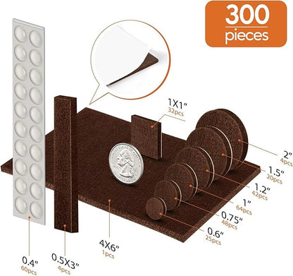 Furniture Pads Felt Pads 300 Pieces Huge Pack Furniture Felt Pads, Self Adhesive Anti Scratch Floor Protectors for Furniture on Hardwood Tile Floor, with 60 Cabinet Door Bumpers, Brown | Furniture Pads - TrueDesk