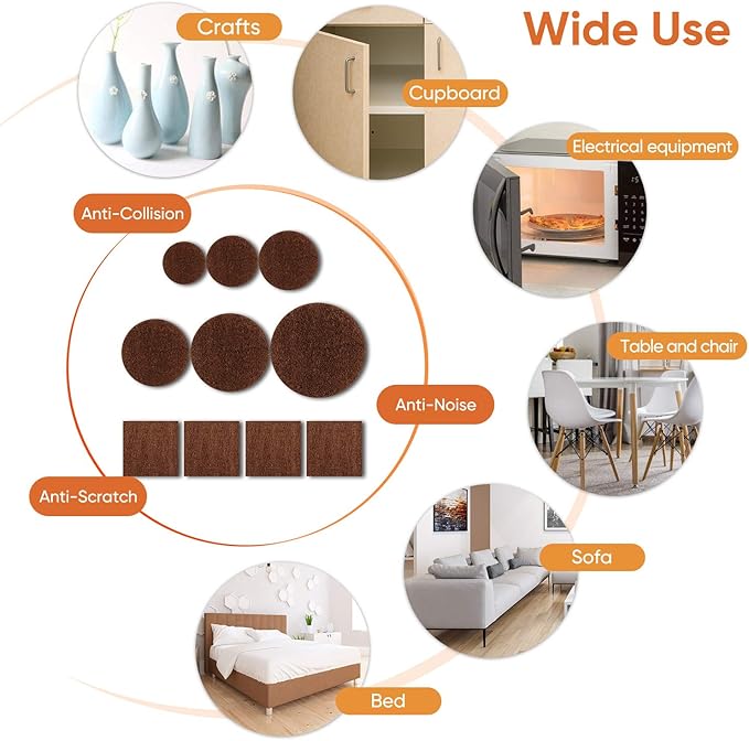 Furniture Pads Felt Pads 300 Pieces Huge Pack Furniture Felt Pads, Self Adhesive Anti Scratch Floor Protectors for Furniture on Hardwood Tile Floor, with 60 Cabinet Door Bumpers, Brown | Furniture Pads - TrueDesk