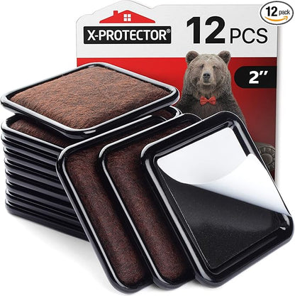 Furniture Sliders for Hardwood Floors X - Protector 12 PCS - 2” Furniture Floor Protectors – Premium Furniture Casters – Carpeted Pads – Moving Furniture Pads Sliders! | Furniture Pads - TrueDesk
