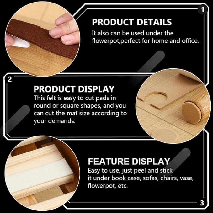 Gadpiparty 3Pcs Felt Furniture Pads Chair Floor Protectors Table Leg Floor Protectors Self - Adhesive Cuttable Furniture Felt Pads for Home Protection | Chair Pads - TrueDesk