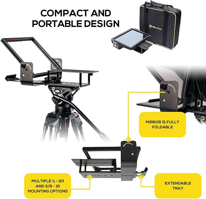 Glide Gear TMP 100 Teleprompter – DSLR, Tablet, Smartphone – 12" Glass, Carry Case, No Assembly | Teleprompters - TrueDesk