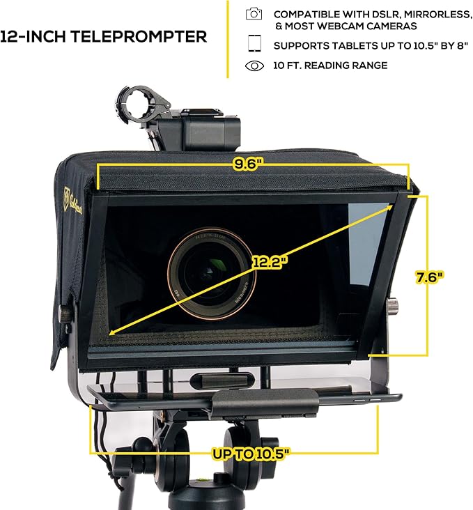 Glide Gear TMP 100 Teleprompter – DSLR, Tablet, Smartphone – 12" Glass, Carry Case, No Assembly | Teleprompters - TrueDesk