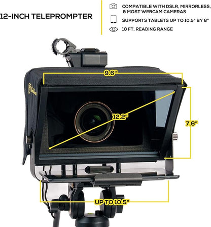Glide Gear TMP 100 Teleprompter – DSLR, Tablet, Smartphone – 12" Glass, Carry Case, No Assembly | Teleprompters - TrueDesk