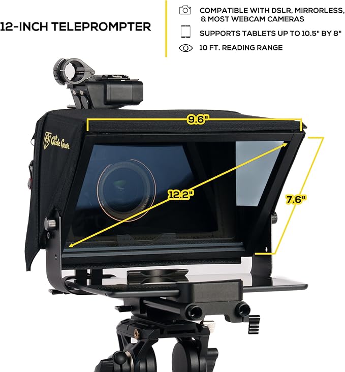 Glide Gear TMP 500 Teleprompter – DSLR, Tablet, Smartphone – 12" Glass, 15mm Rails, Hard Case, No Assembly | Teleprompters - TrueDesk