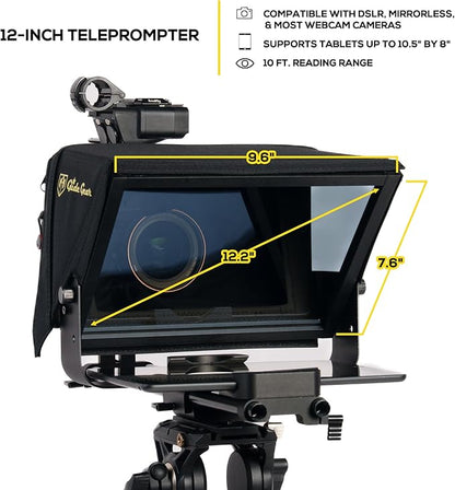 Glide Gear TMP 500 Teleprompter – DSLR, Tablet, Smartphone – 12" Glass, 15mm Rails, Hard Case, No Assembly | Teleprompters - TrueDesk