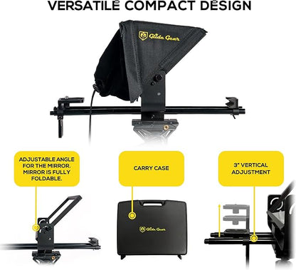 Glide Gear TMP 500 Teleprompter – DSLR, Tablet, Smartphone – 12" Glass, 15mm Rails, Hard Case, No Assembly | Teleprompters - TrueDesk