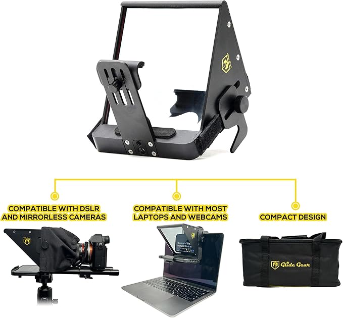 Glide Gear TMP 75 Teleprompter - Laptop, DSLR, Smartphone - Carry Case, No Assembly | Teleprompters - TrueDesk