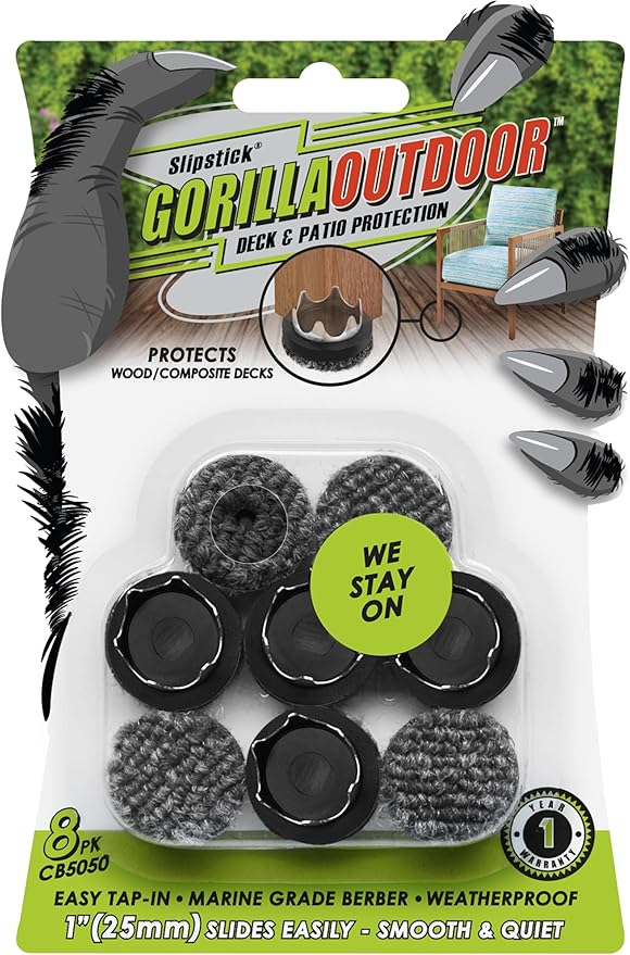 Gorilla Outdoor 1 inch Furniture Feet Floor Protectors/Weatherproof Berber Glides (Set of 8) Hammer On Furniture Pads for Outdoor & Indoor Use | Furniture Pads - TrueDesk