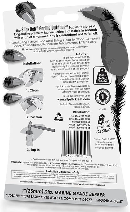 Gorilla Outdoor 1 inch Furniture Feet Floor Protectors/Weatherproof Berber Glides (Set of 8) Hammer On Furniture Pads for Outdoor & Indoor Use | Furniture Pads - TrueDesk