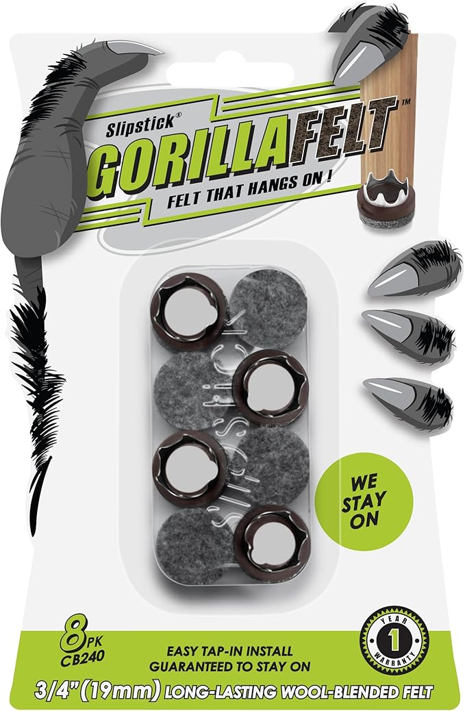GorillaFelt CB240 Chair Leg Floor Protectors/Felt Glides (Set of 8) Tap On Felt Furniture Pads Guaranteed to Stay On, 3/4 Inch Round Sliders | Furniture Pads - TrueDesk