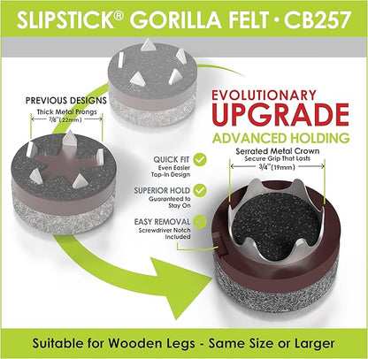 GorillaFelt CB257 Chair Leg Floor Protectors/Felt Glides (Set of 8) Tap On Felt Furniture Pads Guaranteed to Stay On, 1 Inch Round Sliders | Furniture Pads - TrueDesk