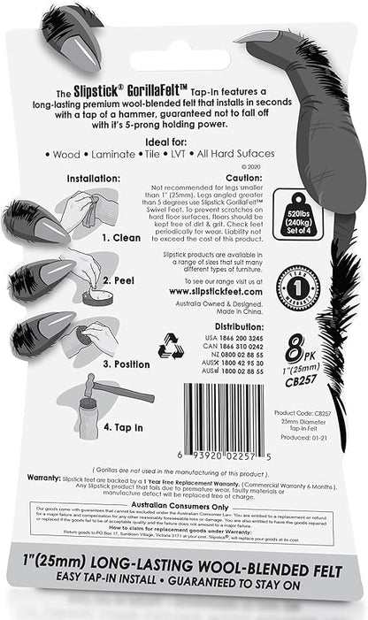 GorillaFelt CB257 Chair Leg Floor Protectors/Felt Glides (Set of 8) Tap On Felt Furniture Pads Guaranteed to Stay On, 1 Inch Round Sliders | Furniture Pads - TrueDesk