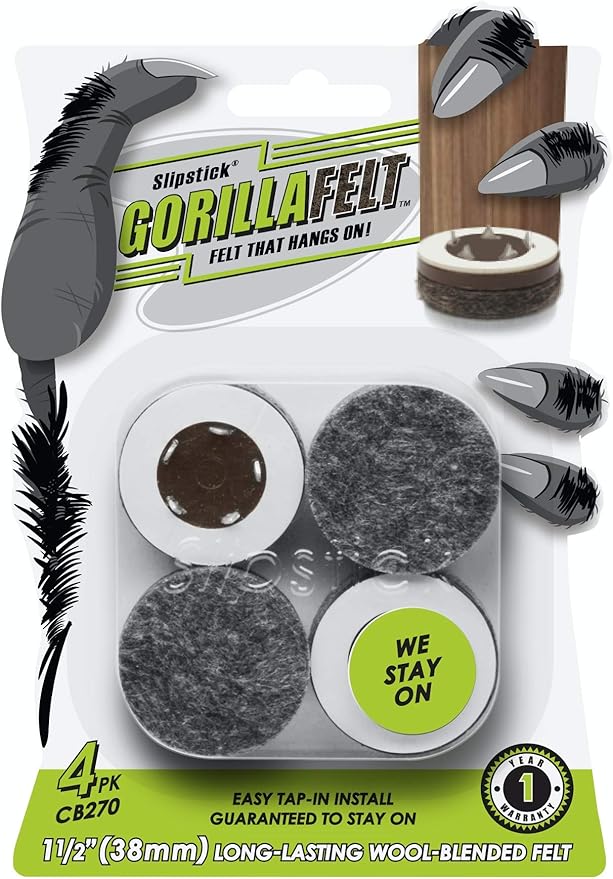 GorillaFelt CB270 Furniture Feet Floor Protectors/Felt Glides (Set of 4) Tap On Felt Furniture Pads Guaranteed to Stay On, 1 - 1/2 Inch Round Sliders | Furniture Pads - TrueDesk