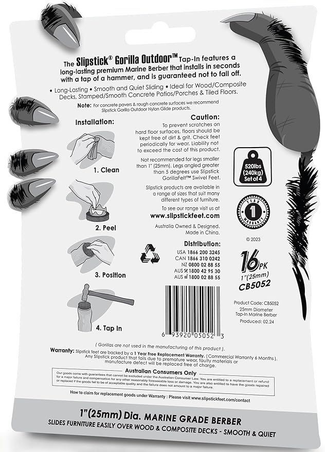 GorillaOutdoor 1 inch Round Furniture Feet Floor Protectors/Weatherproof Berber Glides for Furniture (Set of 16) Tap On Furniture Pads for Outdoor & Indoor Use | Furniture Pads - TrueDesk