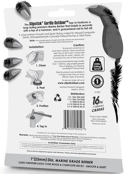 GorillaOutdoor 1 inch Round Furniture Feet Floor Protectors/Weatherproof Berber Glides for Furniture (Set of 16) Tap On Furniture Pads for Outdoor & Indoor Use | Furniture Pads - TrueDesk