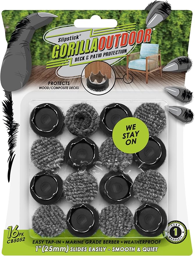 GorillaOutdoor 1 inch Round Furniture Feet Floor Protectors/Weatherproof Berber Glides for Furniture (Set of 16) Tap On Furniture Pads for Outdoor & Indoor Use | Furniture Pads - TrueDesk