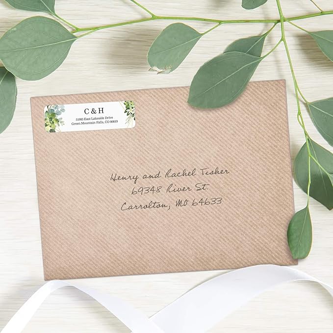Greenery Frames Rolled Address Labels/Roll of 250 Personalized Address Labels/Designer Return Address Stickers in Elegant Plastic Dispenser | Address Labels - TrueDesk