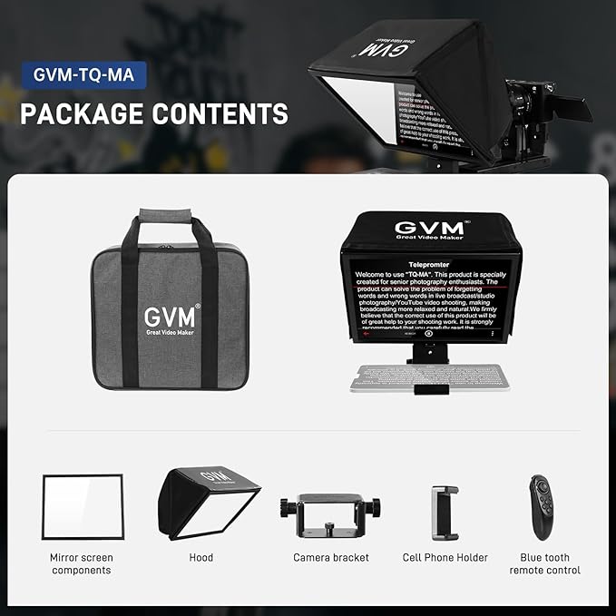 GVM 12" Teleprompter for iPad Tablet Phone DSLR Camera, Collapsible Teleprompter Kit with Installation Free Design, HD Refective Display, APP Remote Control, Carry Case, for Video Recording | Teleprompters - TrueDesk