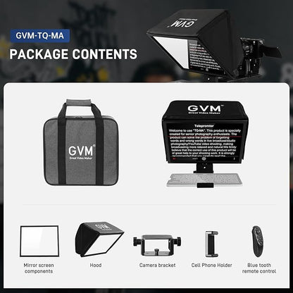 GVM 12" Teleprompter for iPad Tablet Phone DSLR Camera, Collapsible Teleprompter Kit with Installation Free Design, HD Refective Display, APP Remote Control, Carry Case, for Video Recording | Teleprompters - TrueDesk