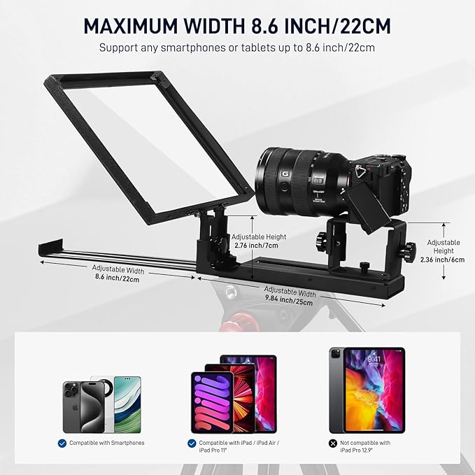 GVM 12" Teleprompter for iPad Tablet Phone DSLR Camera, Collapsible Teleprompter Kit with Installation Free Design, HD Refective Display, APP Remote Control, Carry Case, for Video Recording | Teleprompters - TrueDesk