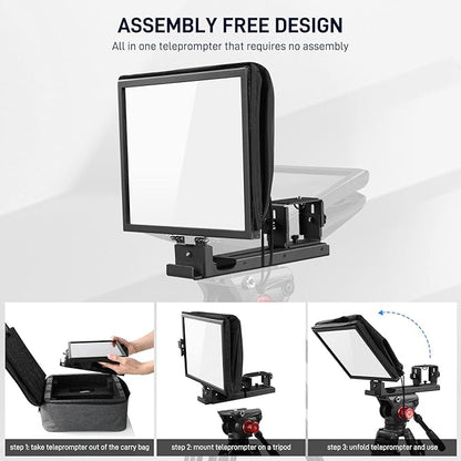 GVM 12" Teleprompter for iPad Tablet Phone DSLR Camera, Collapsible Teleprompter Kit with Installation Free Design, HD Refective Display, APP Remote Control, Carry Case, for Video Recording | Teleprompters - TrueDesk