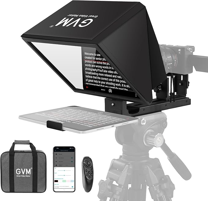 GVM 12" Teleprompter for iPad Tablet Phone DSLR Camera, Collapsible Teleprompter Kit with Installation Free Design, HD Refective Display, APP Remote Control, Carry Case, for Video Recording | Teleprompters - TrueDesk