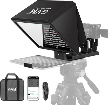 GVM 12" Teleprompter for iPad Tablet Phone DSLR Camera, Collapsible Teleprompter Kit with Installation Free Design, HD Refective Display, APP Remote Control, Carry Case, for Video Recording | Teleprompters - TrueDesk