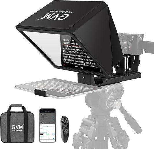 GVM 12" Teleprompter for iPad Tablet Phone DSLR Camera, Collapsible Teleprompter Kit with Installation Free Design, HD Refective Display, APP Remote Control, Carry Case, for Video Recording | Teleprompters - TrueDesk
